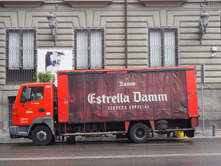 Estrella Damm Cerveza Especial beer truck in Madrid
