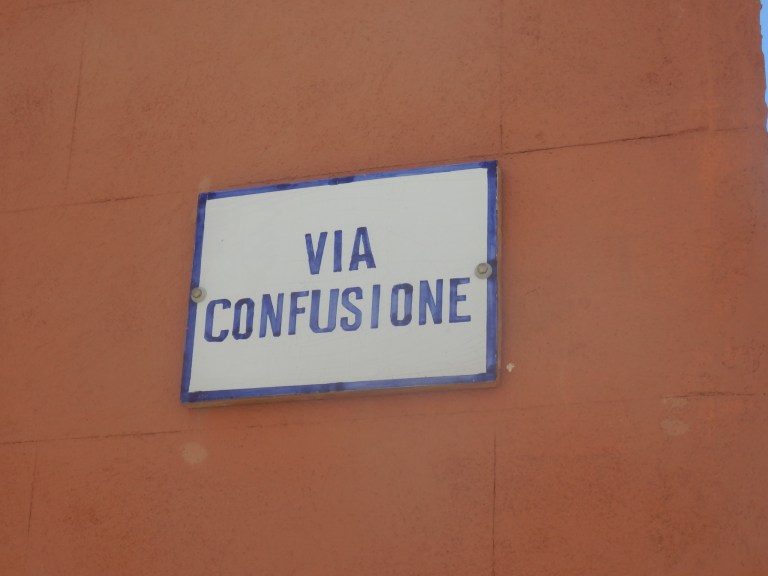Via Confusione street signin Ustica, Sicily