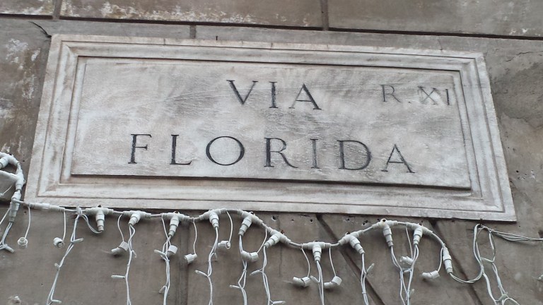 Via Florida street sign in Rome, Italy