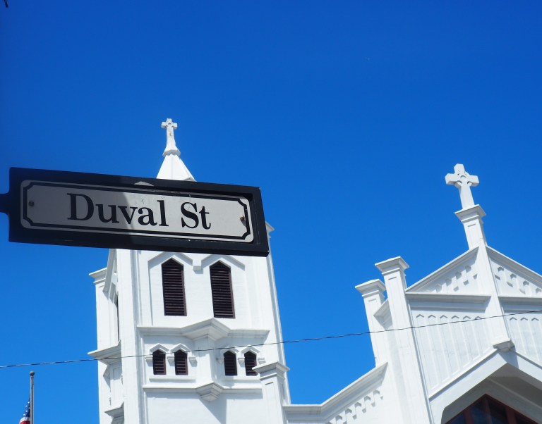 Duval Street sign in front of St Paul's Episcopal Church in Key West